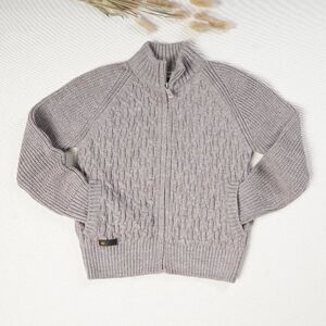 Big Kids Boy's Children's Cable Knit Full Zip Sweater Cardigan Natural Brown Red